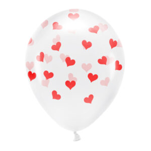 Crystal Clear with Red Hearts confetti Eco Balloons 33 cm