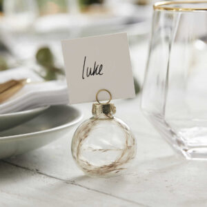 Glass Bauble Christmas Place Card Holders With Pampas Grass