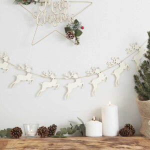 Stag Shaped Wooden Christmas Bunting With Pom Poms