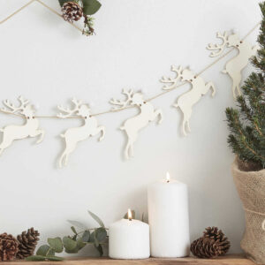Stag Shaped Wooden Christmas Bunting With Pom Poms