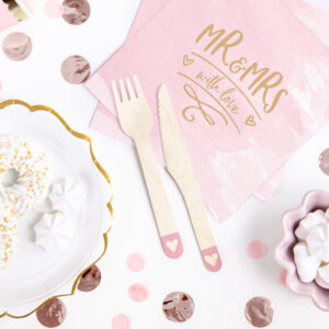 Blush Pink Hearts Wooden Cutlery Set