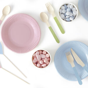 Mint, Pale Blue & Pink Mix Wooden Cutlery Set