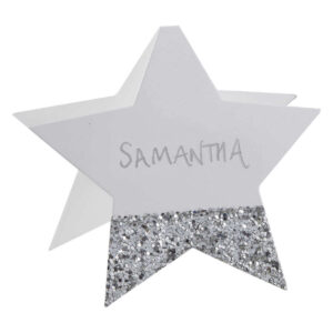 Silver Glitter Star Christmas Place Cards